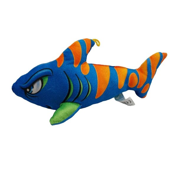 Classic Toy Co Plush Blue Orange Shark Stuffed Animal 10 Inch - Picture 1 of 6